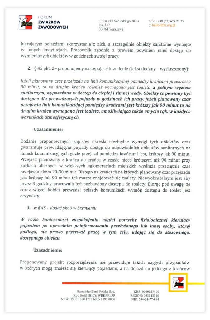 Rozporządzenie Menis W Sprawie Bezpieczeństwa I Higieny 2016 Opinia FZZ do projektu rozporządzenia Ministra Infrastruktury w sprawie