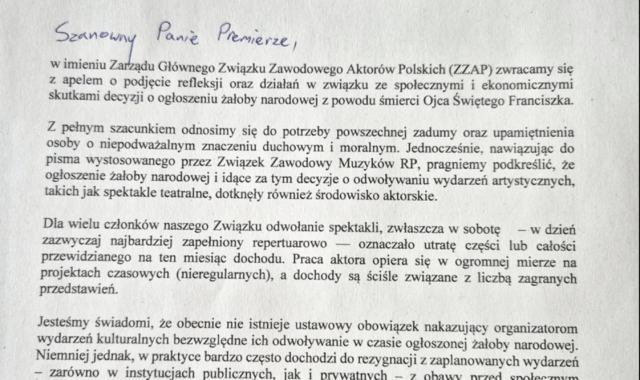 Apel ZG ZZAP w sprawie systemowego uregulowania kwestii odwoływania wydarzeń artystycznych z powodów ogólnonarodowych